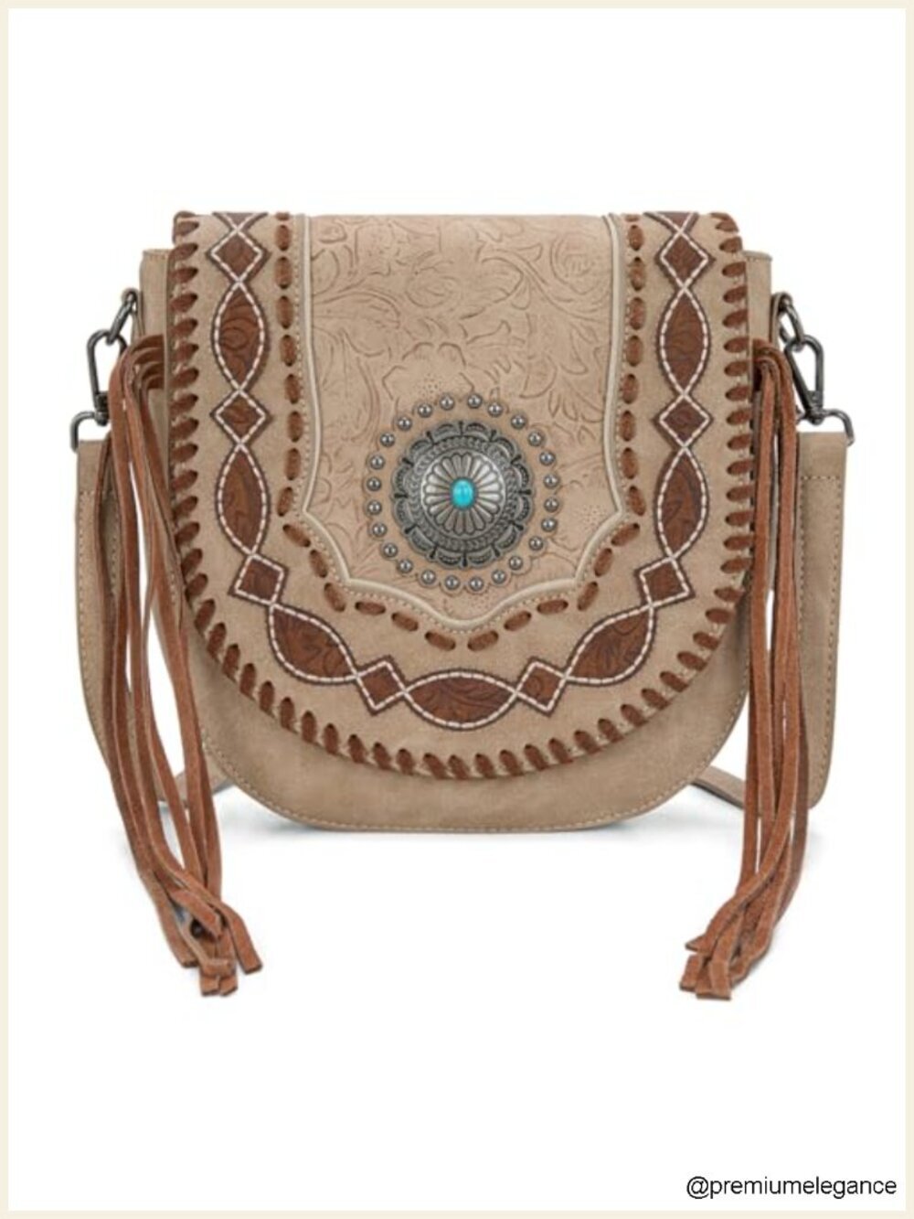 Faux Leather Floral Embossed Crossbody Bag with Tassels